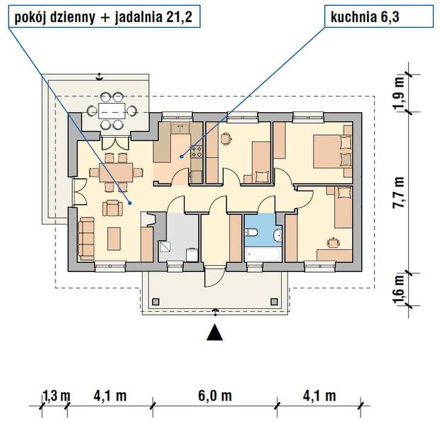 Projekty salonów - z jadalnią i kominkiem